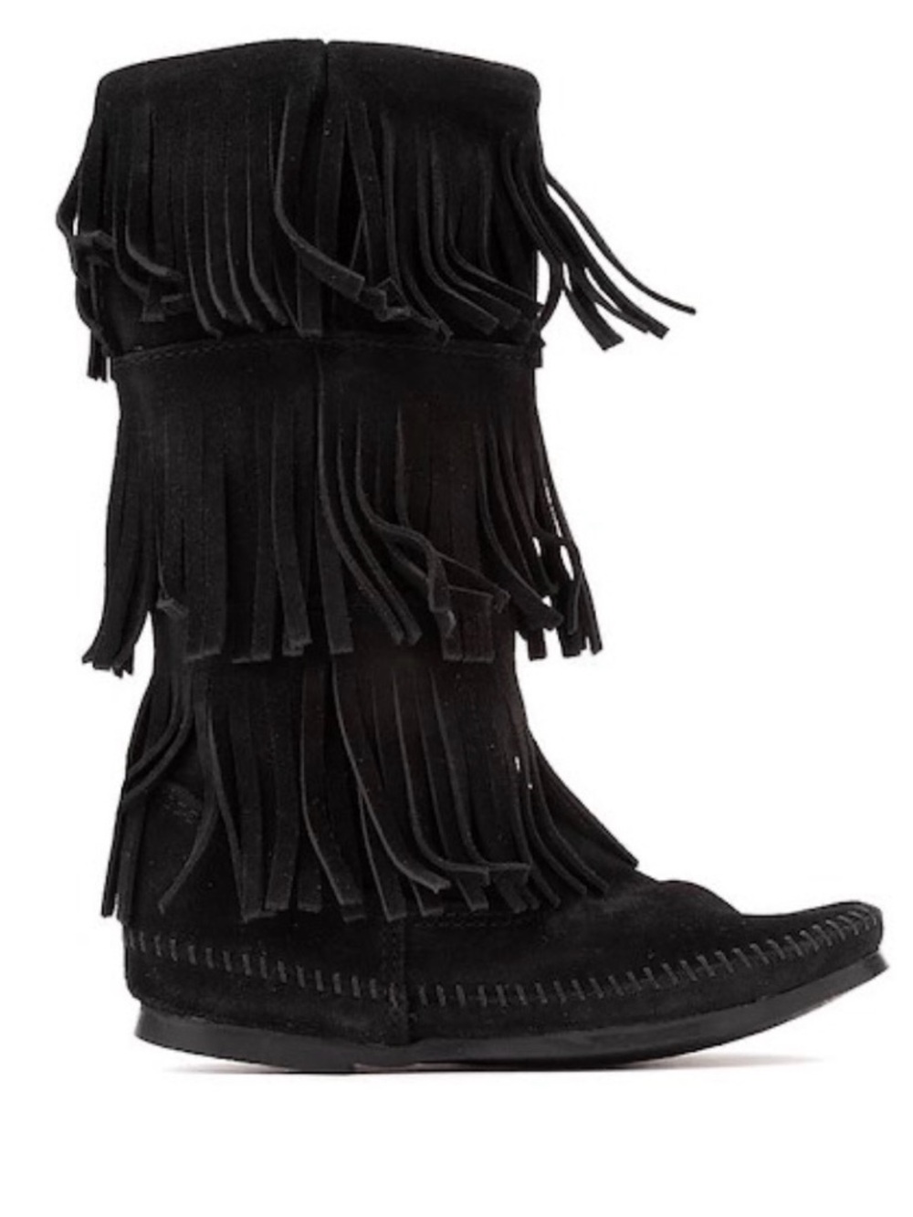 Minnetonka Black Suede Triple Fringe Tall Boots – Women’s Size 9 | NWOT